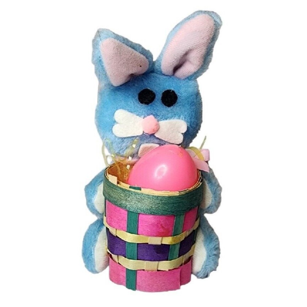 Vtg Easter Bunny Plush Basket  Stuffed Animal Decoration 1980 Grannycore